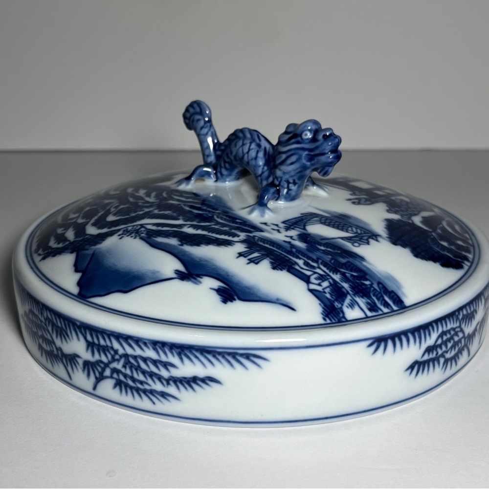 Rare Bombay Porcelain Blue Willow Tiffin Lunch Box Chinese Dragon Stacking Dish - Picture 7 of 9